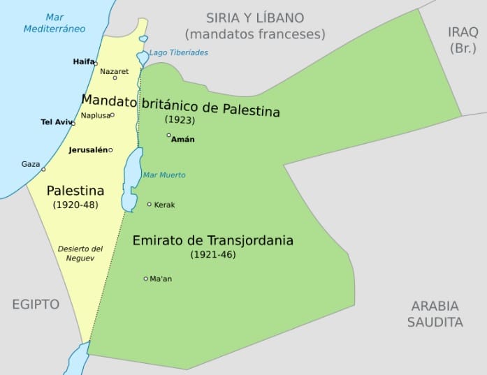 Mapa del Mandato Británico de Palestina